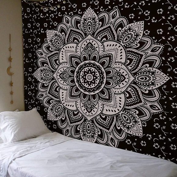 Kikiboheme Other - Navy Blue & METALLIC SILVER Mandala Boho Bohemian COTTON Wall Decor Tapestry NEW